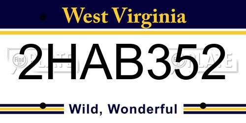 2HAB352 West Virginia License Plate