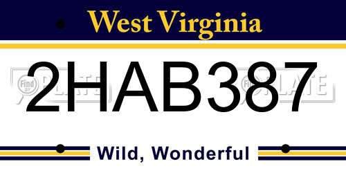 2HAB387 West Virginia License Plate