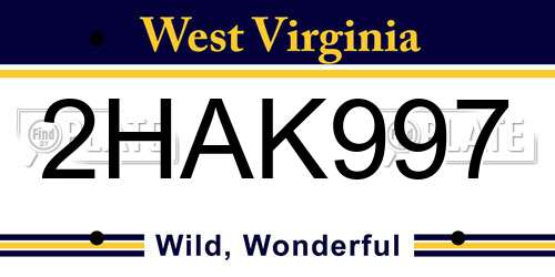 2HAK997 West Virginia License Plate