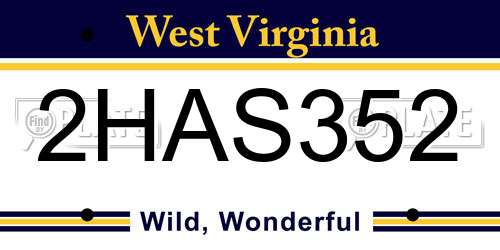 2HAS352 West Virginia License Plate