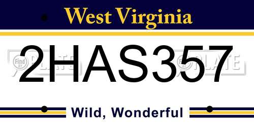 2HAS357 West Virginia License Plate
