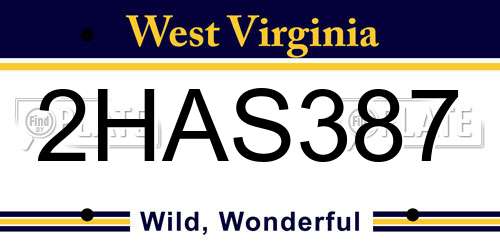 2HAS387 West Virginia License Plate