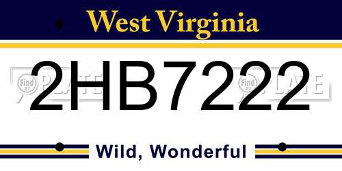 2HB7222 West Virginia License Plate