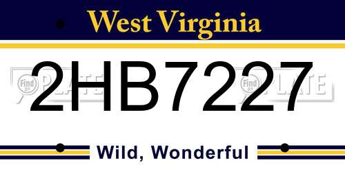 2HB7227 West Virginia License Plate