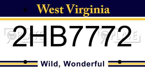 2HB7772 West Virginia License Plate