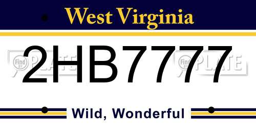 2HB7777 West Virginia License Plate
