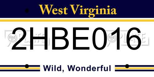 2HBE016 West Virginia License Plate