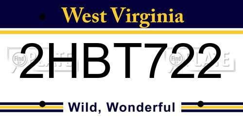 2HBT722 West Virginia License Plate