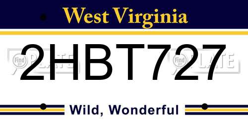 2HBT727 West Virginia License Plate