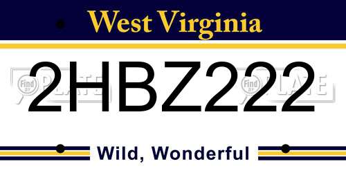 2HBZ222 West Virginia License Plate