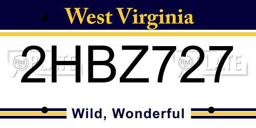 2HBZ727 West Virginia License Plate
