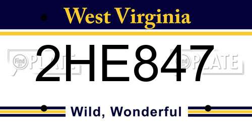 2HE847 West Virginia License Plate
