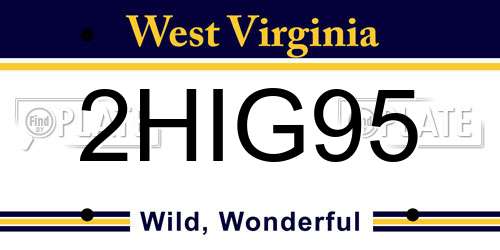 2HIG95 West Virginia License Plate