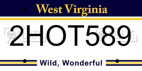 2HOT589 West Virginia License Plate