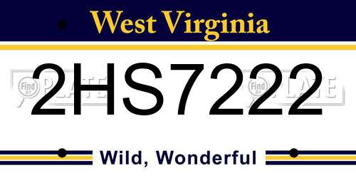 2HS7222 West Virginia License Plate