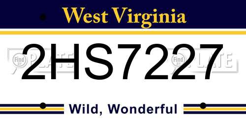 2HS7227 West Virginia License Plate
