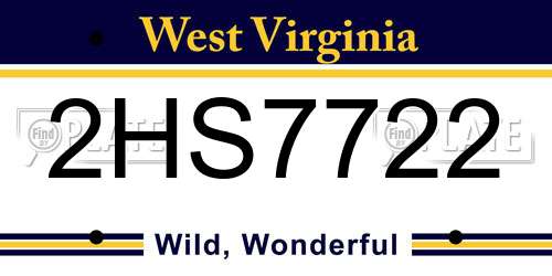 2HS7722 West Virginia License Plate