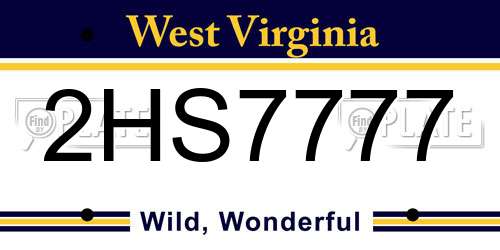 2HS7777 West Virginia License Plate