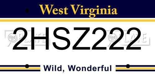 2HSZ222 West Virginia License Plate