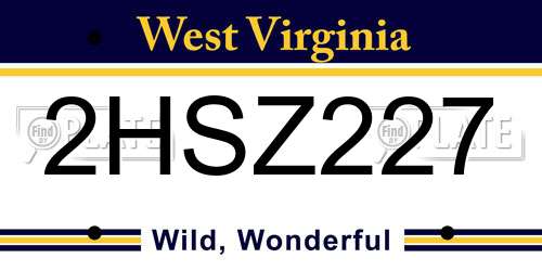 2HSZ227 West Virginia License Plate