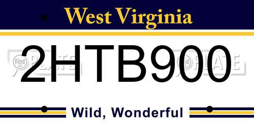 2HTB900 West Virginia License Plate
