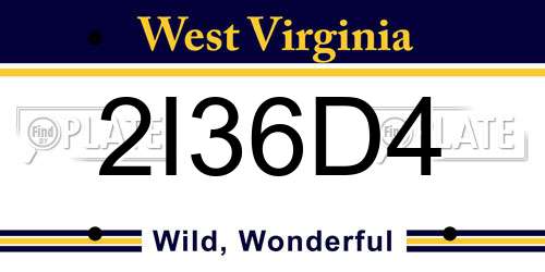 2I36D4 West Virginia License Plate