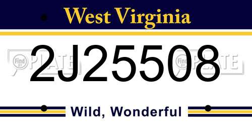 2J25508 West Virginia License Plate