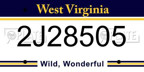 2J28505 West Virginia License Plate
