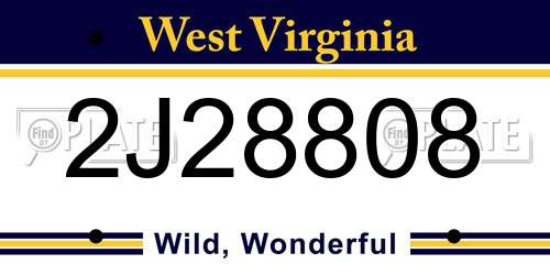 2J28808 West Virginia License Plate