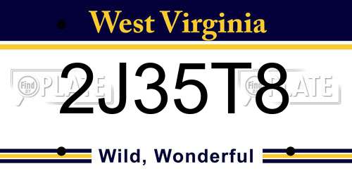 2J35T8 West Virginia License Plate