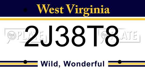 2J38T8 West Virginia License Plate