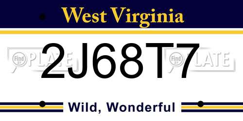 2J68T7 West Virginia License Plate
