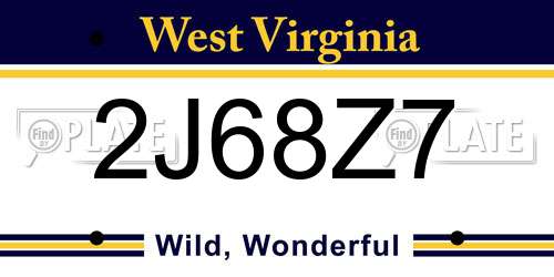 2J68Z7 West Virginia License Plate