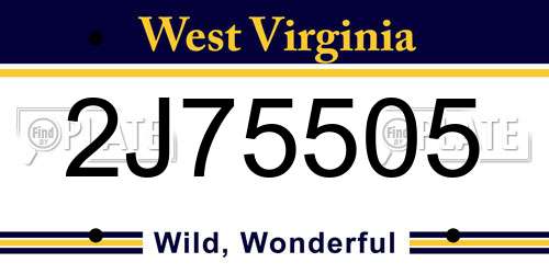 2J75505 West Virginia License Plate