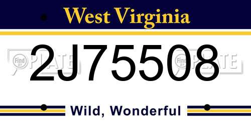 2J75508 West Virginia License Plate