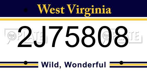 2J75808 West Virginia License Plate
