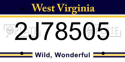 2J78505 West Virginia License Plate