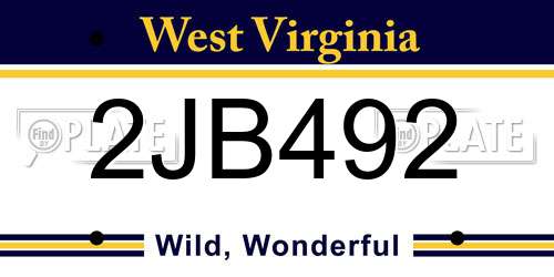 2JB492 West Virginia License Plate