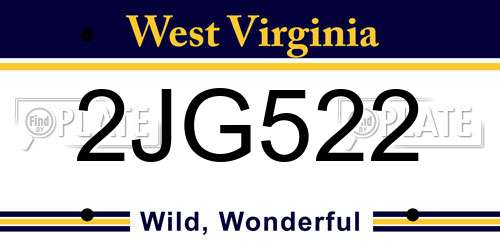 2JG522 West Virginia License Plate
