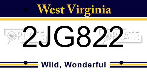 2JG822 West Virginia License Plate