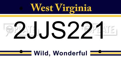 2JJS221 West Virginia License Plate