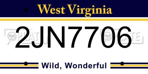 2JN7706 West Virginia License Plate
