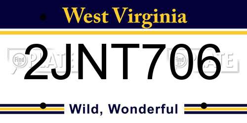 2JNT706 West Virginia License Plate