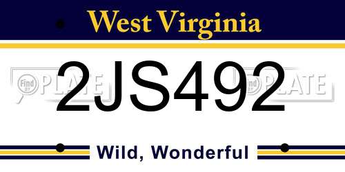 2JS492 West Virginia License Plate