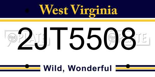 2JT5508 West Virginia License Plate