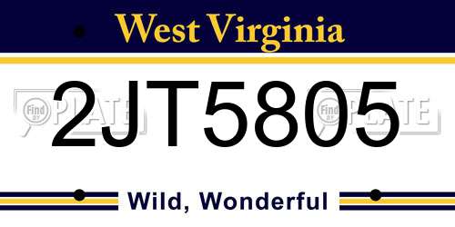 2JT5805 West Virginia License Plate