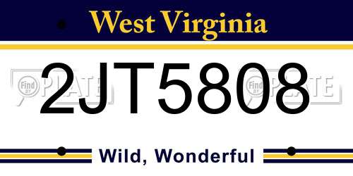 2JT5808 West Virginia License Plate