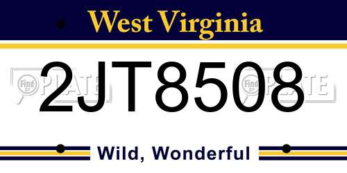 2JT8508 West Virginia License Plate