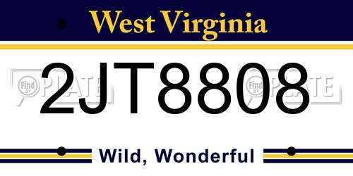 2JT8808 West Virginia License Plate