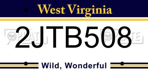 2JTB508 West Virginia License Plate